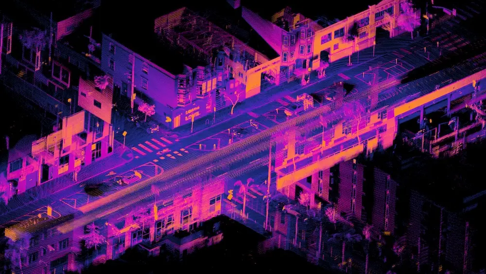 3D scene modeler depicts an intersection in San Francisco