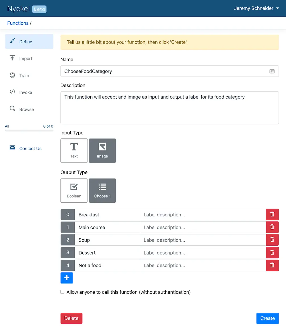 Defining the inputs and outputs of your machine learning function